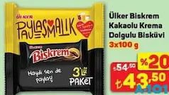 ÜLKER BİSKREM KAKAOLU KREMA DOLGULU BİSKÜVİ 3X100 G